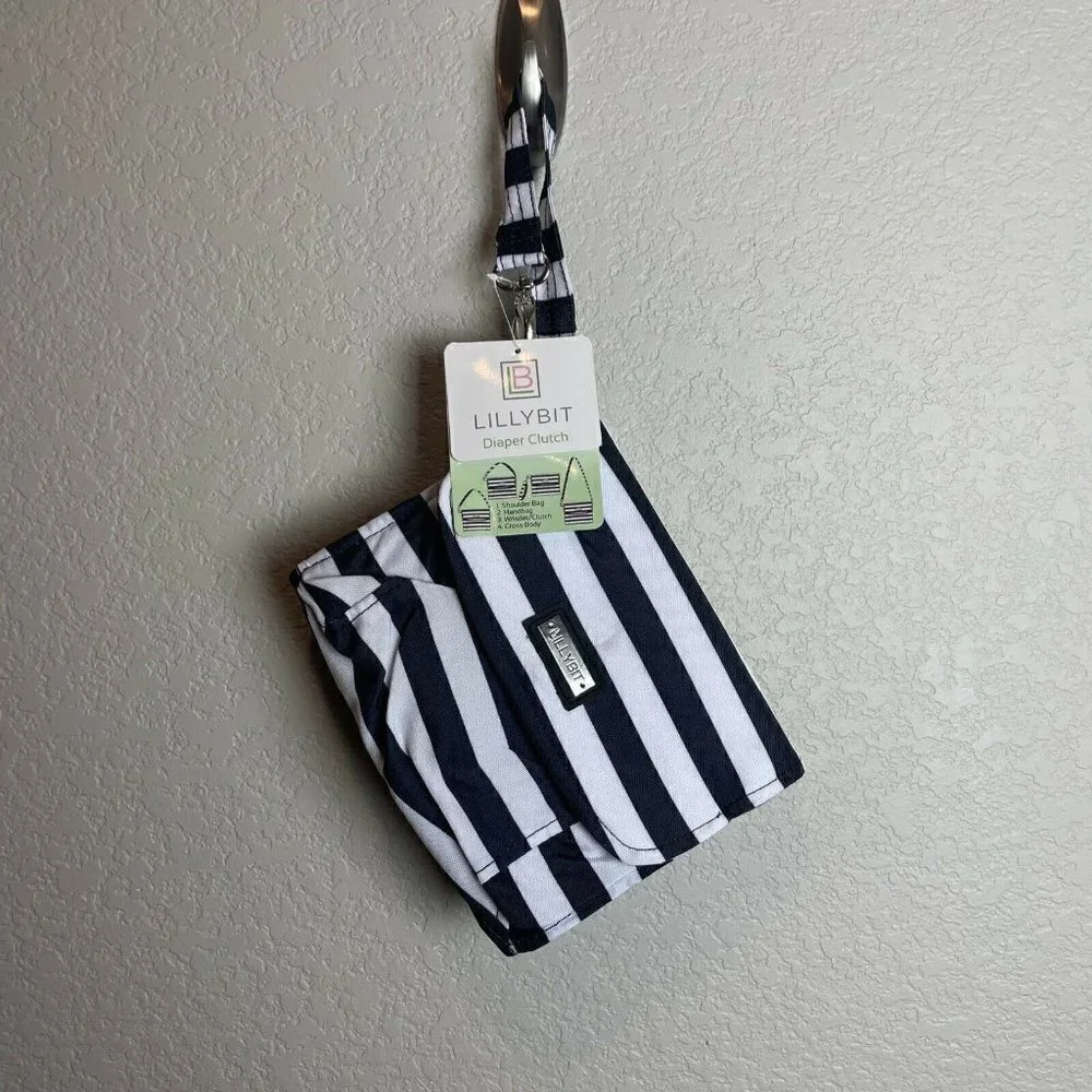 NWT Lillybit by Demdaco Diaper Clutch Bag Tote Purse Changing Pad Blue Striped